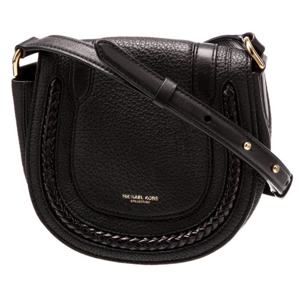 Michael Kors Black Pebbled Leather Crossbody Saddle Bag